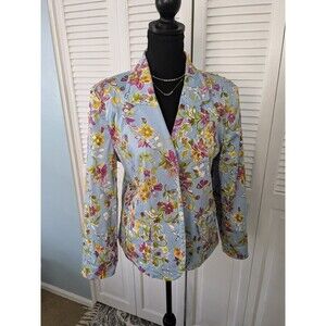 REDD Jeans Jacket Women's Sz 8 Blue Floral Iridescent Sequins Y2K Vtg Colorful